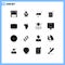 Mobile Interface Solid Glyph Set of 16 Pictograms of pin, code, hand, access, forward