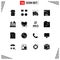 Mobile Interface Solid Glyph Set of 16 Pictograms of place, building, delivery, error, development