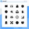 Mobile Interface Solid Glyph Set of 16 Pictograms of security, antivirus, hospital, time, logistics