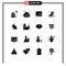 Mobile Interface Solid Glyph Set of 16 Pictograms of target, megaphone, seo, campaign, os