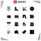 Mobile Interface Solid Glyph Set of 16 Pictograms of text, frame, wheel, design, next