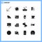 Mobile Interface Solid Glyph Set of 16 Pictograms of time, drop, train, faucet, tap