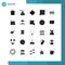 Mobile Interface Solid Glyph Set of 25 Pictograms of barcode, convo, startup, conversation, contact