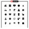 Mobile Interface Solid Glyph Set of 25 Pictograms of full, arrow, medical, vegetable, signboard