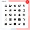 Mobile Interface Solid Glyph Set of 25 Pictograms of line, night, mobile, moon, clock