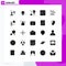 Mobile Interface Solid Glyph Set of 25 Pictograms of party, celebrate, brainstorming, vacation, postcard