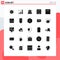 Mobile Interface Solid Glyph Set of 25 Pictograms of port, open, money up, education, wedding cake