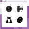 Mobile Interface Solid Glyph Set of 4 Pictograms of construction and tools, watch, measuring, camera accessories, food