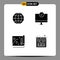 Mobile Interface Solid Glyph Set of 4 Pictograms of global, file, computers, gadget, error