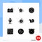 Mobile Interface Solid Glyph Set of 9 Pictograms of android, user, day, profile, people