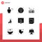 Mobile Interface Solid Glyph Set of 9 Pictograms of business, bag, user, dollar, hardware