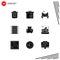 Mobile Interface Solid Glyph Set of 9 Pictograms of chip, tech, box, road, city