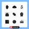 Mobile Interface Solid Glyph Set of 9 Pictograms of dessert, open, love, mail, arrow