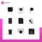 Mobile Interface Solid Glyph Set of 9 Pictograms of female, file, crypto, document, scanner