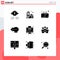 Mobile Interface Solid Glyph Set of 9 Pictograms of financial, business, present, zeppelin, gift