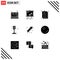 Mobile Interface Solid Glyph Set of 9 Pictograms of fire work, traffic, attachment, life, website