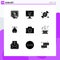 Mobile Interface Solid Glyph Set of 9 Pictograms of image, ladybug, candy, ladybird, beetle