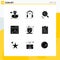 Mobile Interface Solid Glyph Set of 9 Pictograms of interface, communication, headphone, property, find