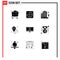 Mobile Interface Solid Glyph Set of 9 Pictograms of loan, fund, enterprise, money, spring