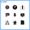 Mobile Interface Solid Glyph Set of 9 Pictograms of online, sweet, text education, summer, cream