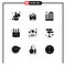Mobile Interface Solid Glyph Set of 9 Pictograms of road trip, sale, house, percentage, discount