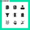 Mobile Interface Solid Glyph Set of 9 Pictograms of sports equipment, feather shuttlecock, sync, badminton birdie, pills