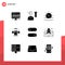 Mobile Interface Solid Glyph Set of 9 Pictograms of switch, book, nature, headphone, music