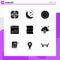 Mobile Interface Solid Glyph Set of 9 Pictograms of travel, location, timer, web, service