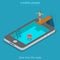 Mobile internet surfing www web phone flat isometric vector 3d