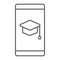 Mobile learning thin line icon, e learning
