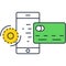 Mobile money transfer operation vector line icon