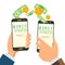 Mobile Money Transferring Banking Concept Vector. Hand Holding Smartphone. Dollar And Bitcoin. Wireless Finance Sending