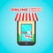Mobile online shop vector flat icon illustration. E-commerce, digital market, online purchase, online shopping