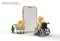 Mobile Online Shopping Mockup with Astronaut in Wheelchair Pen Tool Created Clipping Path Included in JPEG Easy to Composite