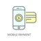 Mobile payment with inserted credit card - online purchase icon, smartphone