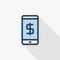 Mobile payment internet banking, web pay thin line flat icon. Linear vector symbol colorful long shadow design.