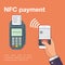 Mobile payments with smartphone. Near field communication payment terminal concept.