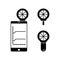 Mobile peak flow meter. Silhouette icons set of digital spirometer for smartphone. Black simple illustration of electronic asthma