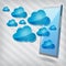 Mobile phone with blue cloud computing icons