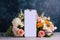 Mobile phone with bouquet of flowers, women technology. Generative AI