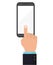 Mobile phone display with hand, finger touch screen, Press the button, top view. Vector