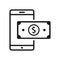 Mobile phone Dollar currency bill icon