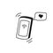 Mobile phone, drawn in a doodle style. Vibrating, a message has arrived. Vector graphics.