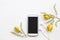 Mobile phone ,earphone with flower ylang ylang
