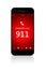 Mobile phone with emergency number 911 over white