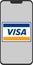 Mobile phone front view display with visa logo