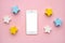 Mobile phone mock up screen and children developmental toy for the development of motor skills, a crescent wooden stars