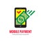 Mobile phone payment icon in flat style. Digital money dollar - vector logo template illustration. Smartphone currency.
