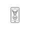 Mobile phone with pokemon go game hand drawn outline doodle icon.