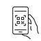 Mobile Phone with QR Code Line Icon. Smartphone in Hand Scanning Barcode Linear Pictogram. Online Payment with Qrcode on